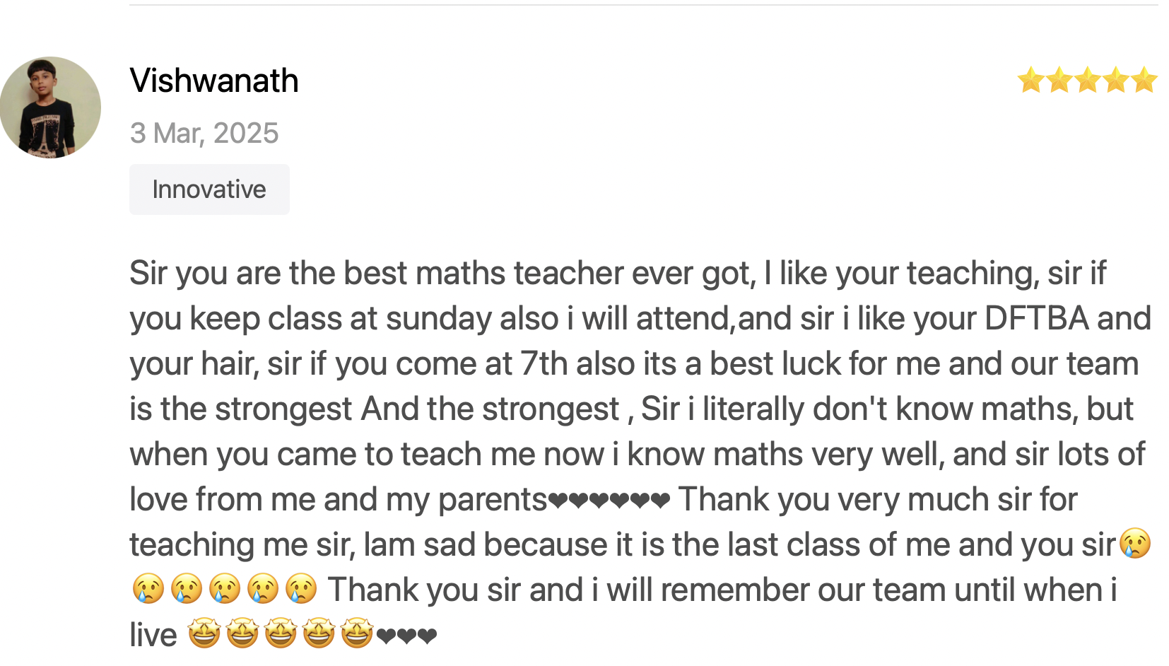 Student testimonial from Vishwanath
